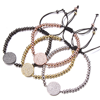 Brass Woven Ball Bracelets with Nylon Cord Flat Round plated adjustable & high quality plating and never fade & micro pave cubic zirconia nickel lead & cadmium free Length Approx 5.5-9.5 Inch Sold By Lot