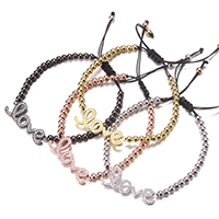 Brass Woven Ball Bracelets with Nylon Cord word love plated adjustable & high quality plating and never fade & micro pave cubic zirconia nickel lead & cadmium free Length Approx 5-8.5 Inch Sold By Lot