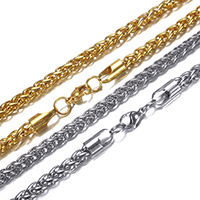 Stainless Steel Chain Necklace, plated, wheat chain, more colors for choice, 4.50mm, Length:Approx 23 Inch, Sold By Lot