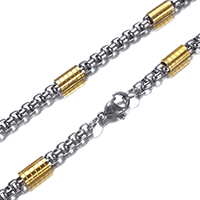 Stainless Steel Chain Necklace, plated, box chain & two tone, 4mm, 9x5mm, Length:Approx 24 Inch, 10Strands/Lot, Sold By Lot