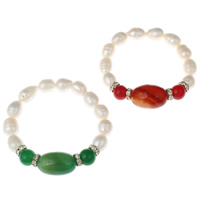 Freshwater Cultured Pearl Bracelet Freshwater Pearl with rhinestone brass spacer & Agate natural white 9-10mm Sold Per Approx 7 Inch Strand