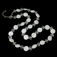 Shell Necklaces, White Shell, with Crystal, brass lobster clasp, with 5cm extender chain, Flat Round, natural, faceted, white, 11x3mm, Sold Per Approx 19.5 Inch Strand