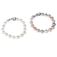 Freshwater Cultured Pearl Bracelet, Freshwater Pearl, brass foldover clasp, Potato, natural, more colors for choice, 9-10mm, Sold Per Approx 7 Inch Strand