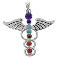 Gemstone Pendants Jewelry Zinc Alloy with Gemstone Angel Wing Cross platinum color plated natural & blacken lead & cadmium free Approx Sold By PC