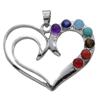Gemstone Pendants Jewelry Zinc Alloy with Gemstone Heart platinum color plated natural lead & cadmium free Approx Sold By PC