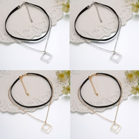 Tibetan Style Choker Necklace, with iron chain & PU Leather, with 7cm extender chain, plated, oval chain & 2-strand, more colors for choice, lead & cadmium free, 380mm, Sold Per Approx 12 Inch Strand