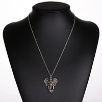 Zinc Alloy smykker halskæde, med jern kæde, med 5cm extender kæde, Elephant, antik sølv farve forgyldt, oval kæde & hule, bly & cadmium fri, 37mm, Solgt Per Ca. 20.5 inch Strand