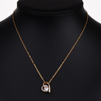 Cink Alloy nakit ogrlice, s željeza lanac, s 7cm Produžetak lanac, Srce, zlatna boja pozlaćen, ovalni lanac & s kubni cirkonij, dovesti i kadmija besplatno, 17mm, Prodano Per Približno 16.5 inčni Strand