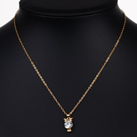 Cink Alloy nakit ogrlice, s željeza lanac, s 7cm Produžetak lanac, Sova, zlatna boja pozlaćen, ovalni lanac & s kubni cirkonij, dovesti i kadmija besplatno, 16mm, Prodano Per Približno 16.5 inčni Strand