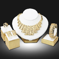 Tibetan Style Jewelry Sets, bangle & finger ring & earring & necklace, gold color plated, with rhinestone & hollow, nickel, lead & cadmium free, 17mm, 28x30mm, Inner Diameter:Approx 65mm, US Ring Size:8, Length:Approx 18.1 Inch, Approx 8 Inch, Sold By Set