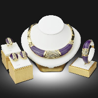 Tibetan Style Jewelry Sets, bangle & finger ring & earring & necklace, with 2lnch extender chain, gold color plated, enamel & with rhinestone, nickel, lead & cadmium free, 20x25mm, 20x25mm, Inner Diameter:Approx 55mm, US Ring Size:8, Length:Approx 17.3 Inch, Approx 6.7 Inch, Sold By Set