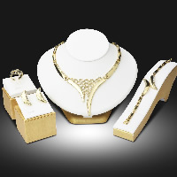 Conjuntos de joyería de aleación de zinc, anillo de dedo & pulsera & pendiente & collar, chapado en color dorado, con diamantes de imitación, libre de níquel, plomo & cadmio, 8x28mm, 20mm, tamaño:8, longitud:aproximado 16.9 Inch, aproximado 7.8 Inch, Vendido por Set