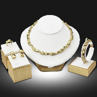 Conjuntos de joyería de aleación de zinc, anillo de dedo & pulsera & pendiente & collar, chapado en color dorado, con diamantes de imitación, libre de níquel, plomo & cadmio, 10x25mm, 10mm, 125mm, 65mm, tamaño:8, longitud:aproximado 15.5 Inch, aproximado 8 Inch, Vendido por Set
