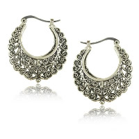 Tibetan Style Hoop Earring, stainless steel hoop earring, antique silver color plated, hollow, nickel, lead & cadmium free, 30x15mm, 10Pairs/Lot, Sold By Lot