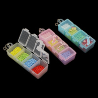 Solid Color Skleněné perličky, s železný řetěz & Plastový box, Obdélník, jednobarevná, více barev na výběr, 98x35x24mm, Prodáno By Box