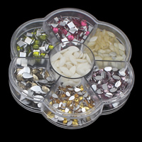 Kristall Eisen auf Nagelkopf, mit Kunststoff Kasten, Blume, transparent & flache Rückseite & facettierte, gemischte Farben, 103x17mm, verkauft von Box