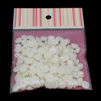 Perlas de plástico ABS cabujón, con OPP, Flor, espalda plana, Blanco, 10x4mm, 50PCs/Bolsa, Vendido por Bolsa