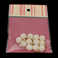 ABS-Kunststoff-Perlen Anhänger, mit OPP & Messing, rund, goldfarben plattiert, verschiedene Größen vorhanden & mit Strass, weiß, Bohrung:ca. 2mm, 12PCs/Tasche, verkauft von Tasche