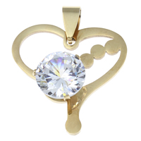 Stainless Steel Heart Pendants, real gold plated, with cubic zirconia, 29x29x8mm, Hole:Approx 4x6mm, 10PCs/Bag, Sold By Bag