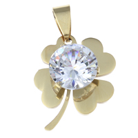 Stainless Steel Flower Pendant real gold plated with cubic zirconia Approx Sold By Bag