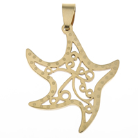 Bijoux pendentifs en acier inoxydable , étoile de mer, Plaqué d'or, 31x37x2mm, Trou:Environ 4x6mm, 10PC/sac, Vendu par sac