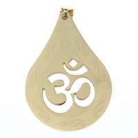 Stainless Steel Pendants, Teardrop, real gold plated, with om symbol, 28x40x2mm, Hole:Approx 4x6mm, 10PCs/Bag, Sold By Bag