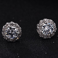 Cubic Zircon (CZ) Stud Earring, Brass, Flower, platinum plated, with cubic zirconia, clear, nickel, lead & cadmium free, 10mm, Sold By Pair