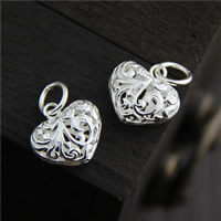 925 Sterling Silver Pendant, Heart, hollow, 13.60x12.80mm, Hole:Approx 5mm, 5PCs/Lot, Sold By Lot