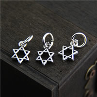 Thailand Sterling Silver Pendants, Star of David, 7.60x11.70mm, Hole:Approx 4.5mm, 20PCs/Lot, Sold By Lot