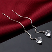 Brass Thread Through Earrings with Cubic Zirconia Diamond Shape real silver plated lead & cadmium free 8mm Sold By Pair