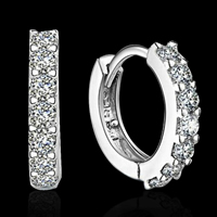 Brass Huggie Hoop Earring real silver plated with 925 logo & micro pave cubic zirconia lead & cadmium free 8-10mm Sold By Bag