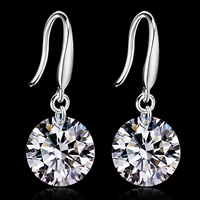 Brass Drop Earring with Cubic Zirconia real silver plated lead & cadmium free 8mm Sold By Pair