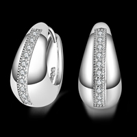Brass Huggie Hoop Earring real silver plated with 925 logo & micro pave cubic zirconia lead & cadmium free Sold By Pair