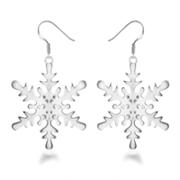 Christmas Earrings Brass Snowflake real silver plated lead & cadmium free Sold By Pair