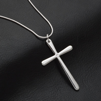 Brass Necklace, Cross, real silver plated, snake chain, lead & cadmium free, 28x49mm, Sold Per Approx 15.5 Inch Strand