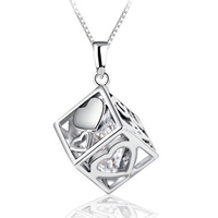 Cubic Zirconia Brass Pendants with Cubic Zirconia Cube real silver plated lead & cadmium free Approx 3-5mm Sold By PC