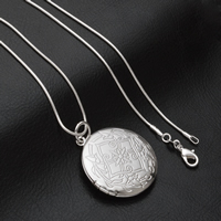 Collar medallón, metal, Redondo aplanado, chapado en plata real, cadena de la serpiente, libre de plomo & cadmio, 32mm, Vendido para aproximado 15.5 Inch Sarta