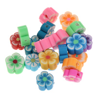 Lagerluft Perlen Schmuck, Polymer Ton, Blume, handgemacht, gemischte Farben, 10x4mm, Bohrung:ca. 1mm, 100PCs/Tasche, verkauft von Tasche