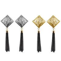Fashion Fringe Earrings, Tibetan Style, stainless steel post pin, Rhombus, plated, with painted, more colors for choice, lead & cadmium free, 78x25mm, Sold By Pair