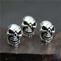 Thailand Sterling Silver Beads, Skull, large hole, 11.90x8mm, Hole:Approx 6.4mm, 5PCs/Lot, Sold By Lot