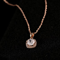 Cubic Zircon Micro Pave Brass Necklace, with 5cm extender chain, Square, real rose gold plated, oval chain & micro pave cubic zirconia & faceted, nickel, lead & cadmium free, 20mm, Sold Per Approx 15.5 Inch Strand