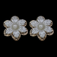 Jewelry Accessories, ABS Plastic Pearl, with Iron, Flower, gold color plated, white, 29x32x9mm, 3PCs/Bag, Sold By Bag