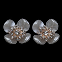 Smykker Tilbehør, ABS plastik perle, med Zinc Alloy, Flower, guldfarve belagt, med rhinestone, hvid, 23x11mm, Hole:Ca. 1mm, 3pc'er/Bag, Solgt af Bag