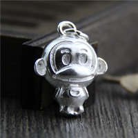925 Sterling Silver Pendant, Monkey, 15.20x19mm, Hole:Approx 3mm, 3PCs/Lot, Sold By Lot