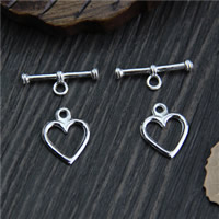 Sterling Silver Toggle καρφίτσα, 925 Sterling Silver, Καρδιά, 11.1mm, 18.2mm, 5Σετ/Παρτίδα, Sold Με Παρτίδα