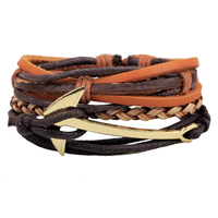 Cowhide Bracelet Set with Waxed Cotton Cord & Zinc Alloy Anchor gold color plated braided bracelet & nautical pattern & adjustable Length Approx 7-7.9 Inch Sold By Set