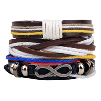 Cowhide Bracelet Set with Waxed Cotton Cord & Zinc Alloy Infinity plated braided bracelet & adjustable Length Approx 7-7.9 Inch Sold By Set