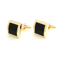 Cufflinks Brass with Black Agate Square gold color plated natural nickel lead & cadmium free Sold By Lot