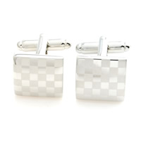 Cufflinks Brass Square platinum color plated gingham nickel lead & cadmium free Sold By Lot