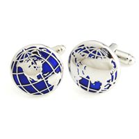 Cufflinks, Brass, Globe, platinum color plated, enamel, nickel, lead & cadmium free, 18mm, 5Pairs/Lot, Sold By Lot